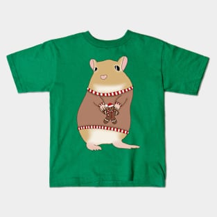 Cute golden gerbil wearing christmas jumper Kids T-Shirt